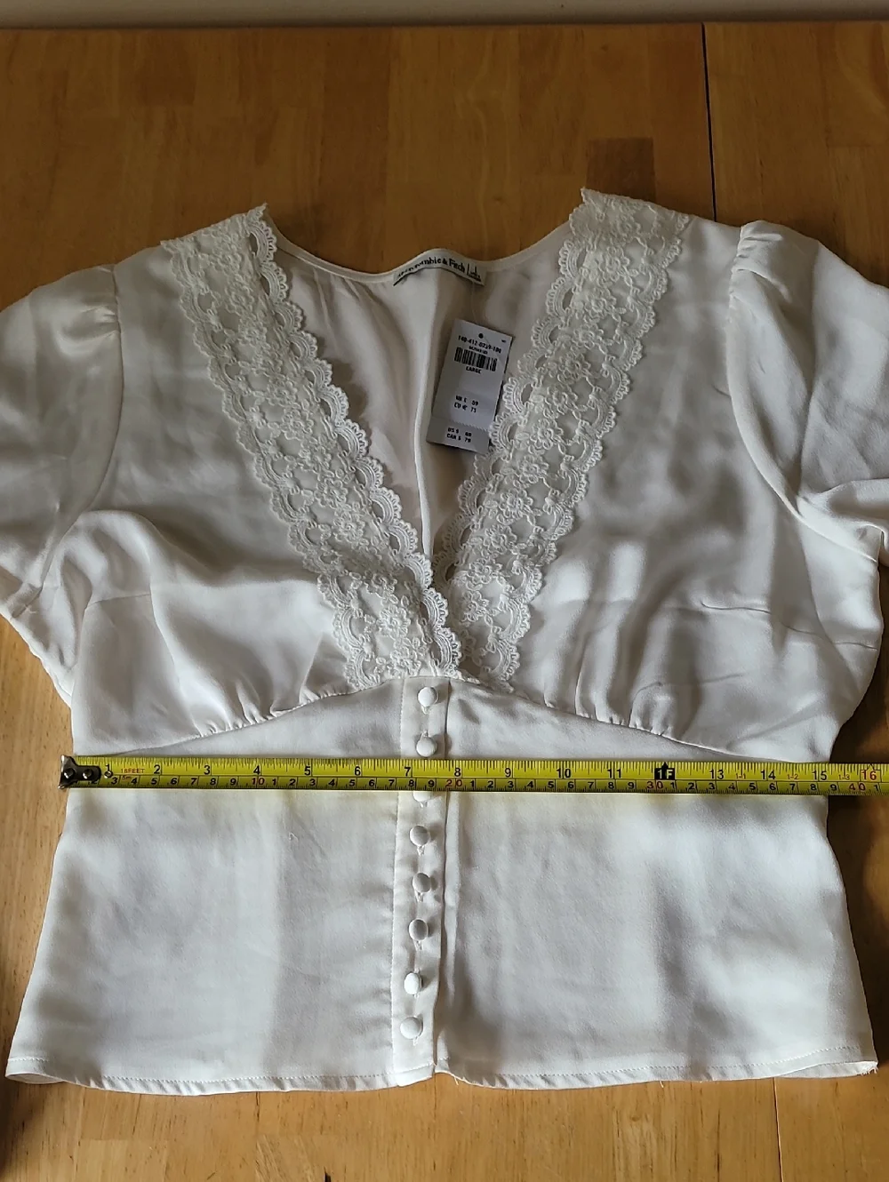 Abercrombie & Fitch Cream Lace-Trim V-Neck Blouse